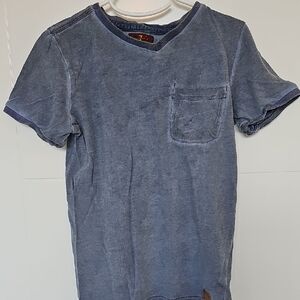7 For All Mankind Faded  Distressed Blue V-Neck Tee Sz 7